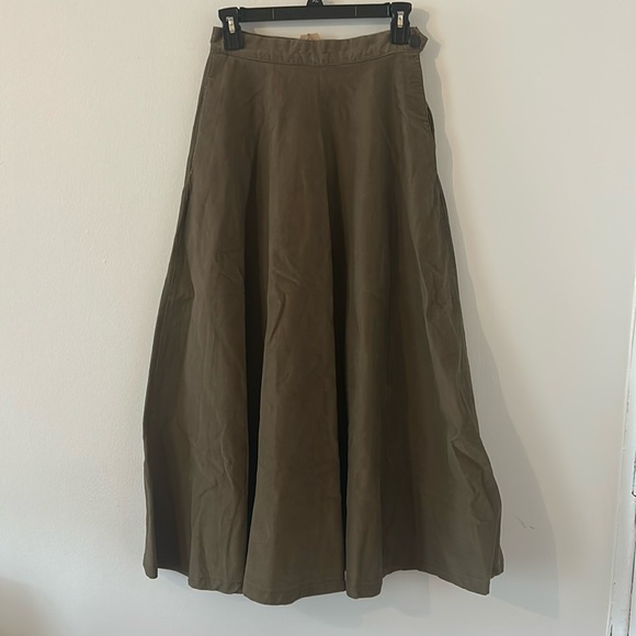 VINTAGE Ralph Lauren Brown High-Waisted Twill A-Line Midi Skirt Size 6 - Picture 1 of 5